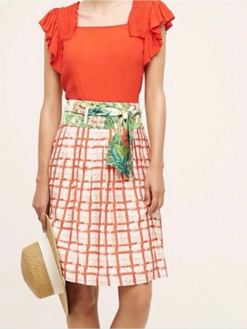 Maeve floral & windowpane plaid skirt